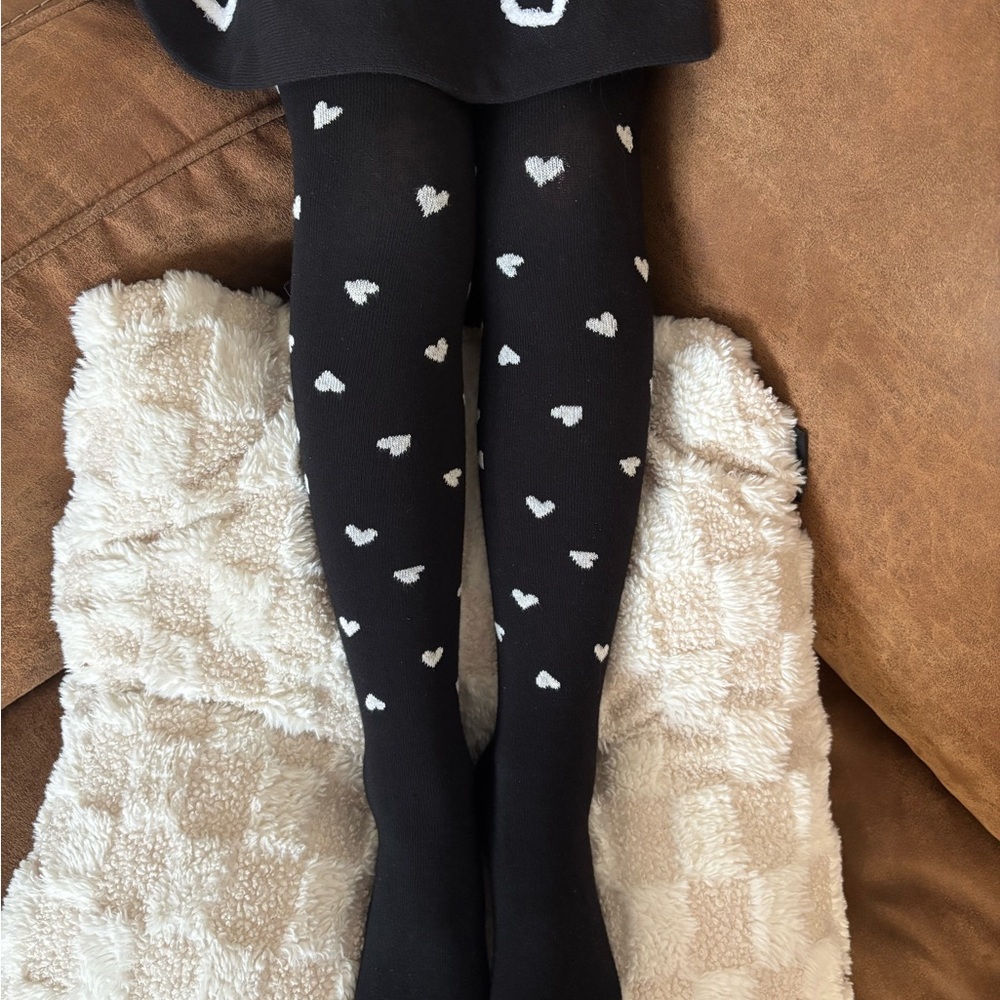 Black and White Heart Patterned Tights